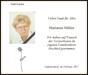 Todesanzeige von Marianne Müller von MZV
