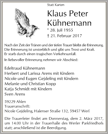 Todesanzeige von Klaus Kühnemann von MZV