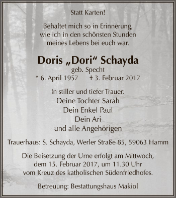 Todesanzeige von Doris Schayda von MZV