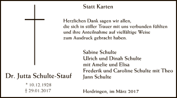 Todesanzeige von Jutta Schulte-Stauf von MZV