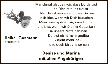 Todesanzeige von Heike Gosmann von MZV