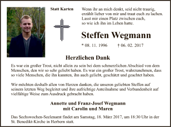 Todesanzeige von Steffen Wegmann von MZV