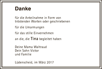 Todesanzeige von Tina  von MZV