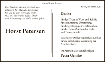 Todesanzeige von Horst Petersen von MZV
