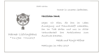 Todesanzeige von Werner Listringhaus von MZV