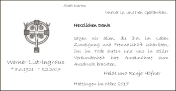 Todesanzeige von Werner Listringhaus von MZV