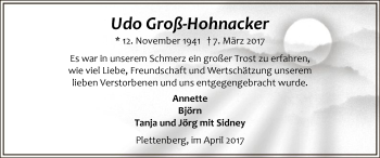 Todesanzeige von Udo Groß-Honacker von MZV