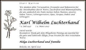 Todesanzeige von Karl Wilhelm Luchterhand von MZV