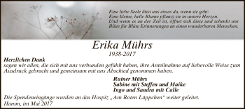 Todesanzeige von Erika Mührs von MZV