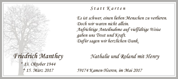 Todesanzeige von Friedrich Manthey von MZV