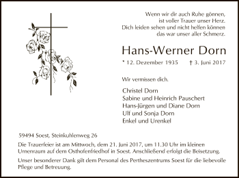 Todesanzeige von Hans-Werner Dorn von MZV