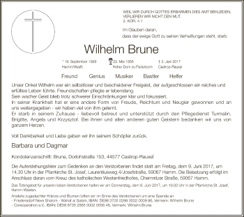Todesanzeige von Wilhelm Brune von MZV