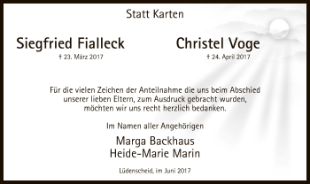 Todesanzeige von Siegfried Fialleck und Christel  Voge von MZV