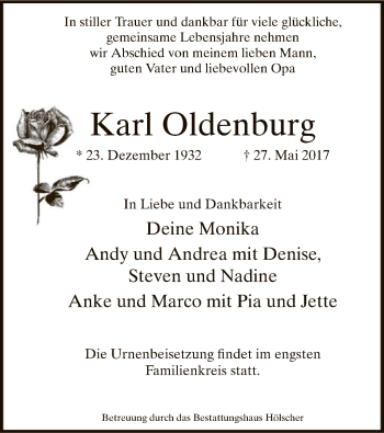 Todesanzeige von Karl Oldenburg von MZV