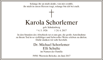 Todesanzeige von Karola Schorlemer von MZV
