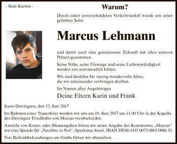 Todesanzeige von Marcus Lehmann von MZV