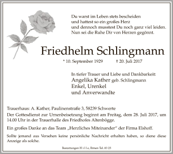 Todesanzeige von Friedhelm Schlingmann von MZV