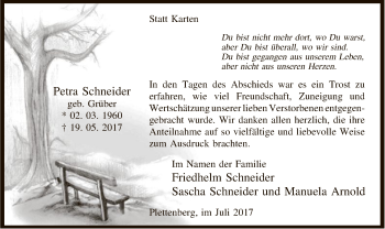 Todesanzeige von Petra Schneider von MZV