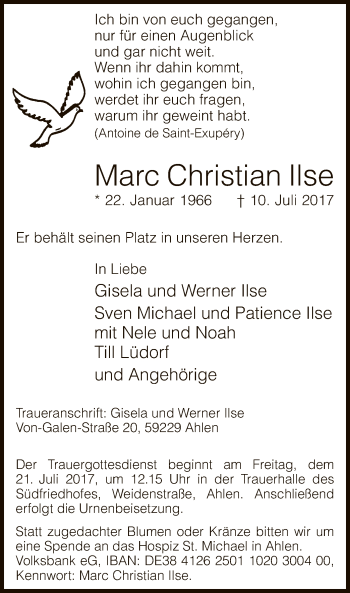 Todesanzeige von Marc Christian Ilse von MZV