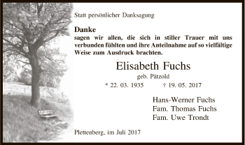 Todesanzeige von Elisabeth Fuchs von MZV