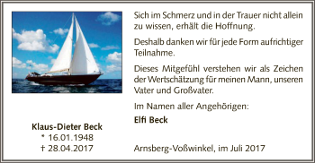 Todesanzeige von Klaus-Dieter Beck von MZV