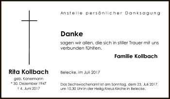 Todesanzeige von Rita Kollbach von MZV