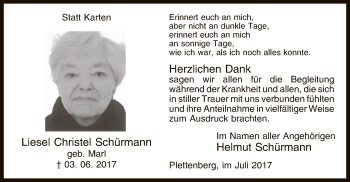 Todesanzeige von Liesel Christel Schürmann von MZV