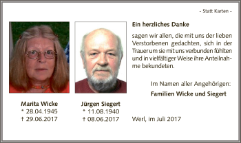 Todesanzeige von Marita und Jürgen  von MZV