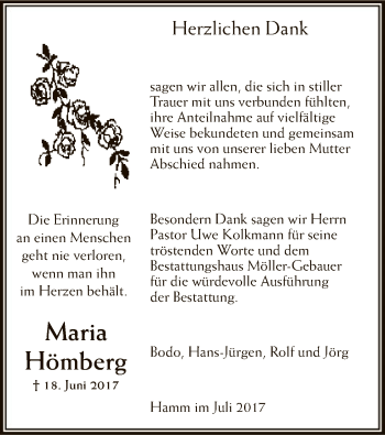 Todesanzeige von Maria Hömberg von MZV