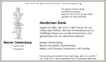 Todesanzeige von Werner Oehlenberg von MZV