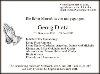 Todesanzeige von Georg Dietz von MZV