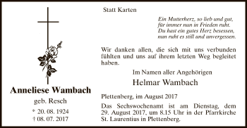 Todesanzeige von Anneliese Wambach von MZV