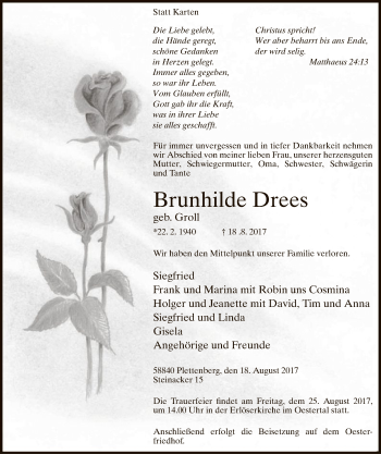 Todesanzeige von Brunhilde Drees von MZV