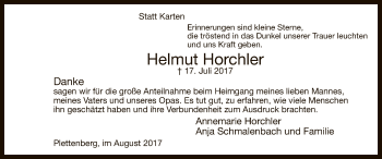 Todesanzeige von Helmut Horchler von MZV