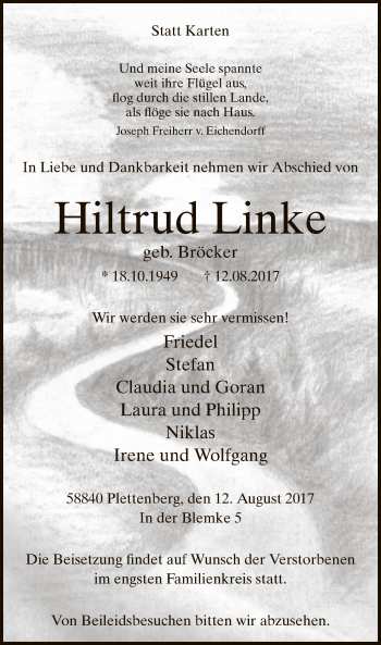 Todesanzeige von Hiltrud Linke von MZV