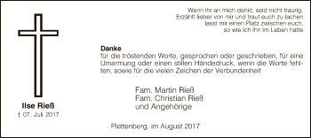 Todesanzeige von Ilse Rieß von MZV