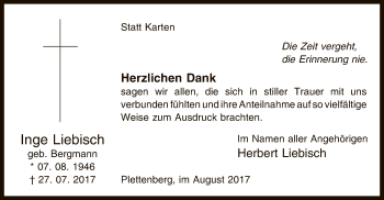 Todesanzeige von Inge Liebisch von MZV