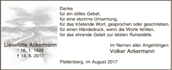 Todesanzeige von Lieselotte Ackermann von MZV