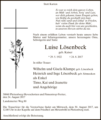 Todesanzeige von Luise Lösenbeck von MZV