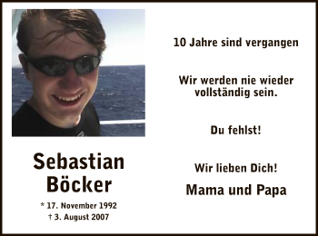 Todesanzeige von Sebastian Böcker von MZV