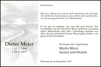 Todesanzeige von Dieter Meier von MZV