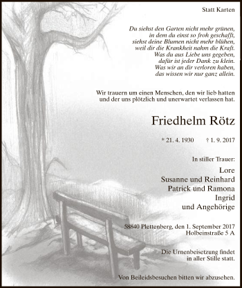 Todesanzeige von Friedhelm Rötz von MZV