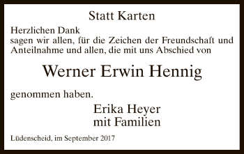 Todesanzeige von Werner Erwin Hennig von MZV