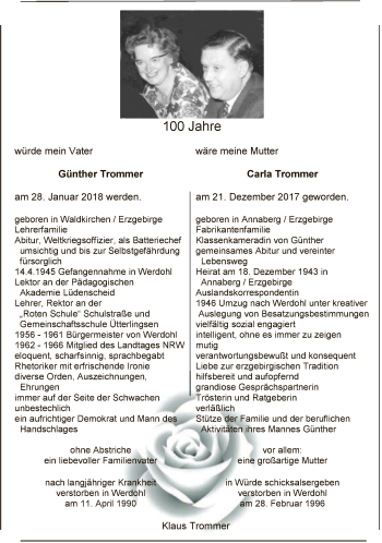 Todesanzeige von Günther und Carla Trommer von MZV
