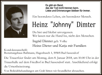 Todesanzeige von Heinz Dimter von MZV
