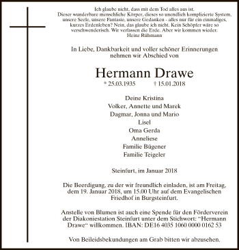 Todesanzeige von Hermann Drawe von MZV