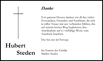 Todesanzeige von Hubert Steden von MZV