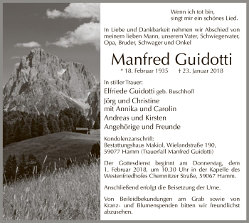 Todesanzeige von Manfred Guidotti von MZV