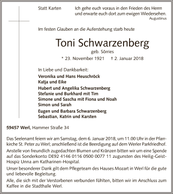 Todesanzeige von Toni Schwarzenberg von MZV