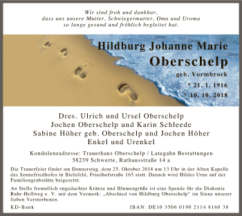 Todesanzeige von Hildburg Johanne Marie Oberschelp von MZV